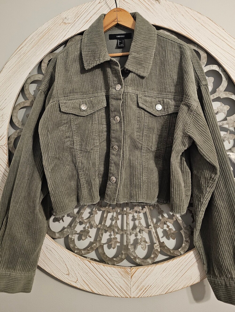 Forever 21 Olive Green Corduroy Cropped Jacket